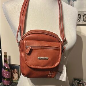 Burnt Orange Leather Crossbody Bag with Adjustable Strap